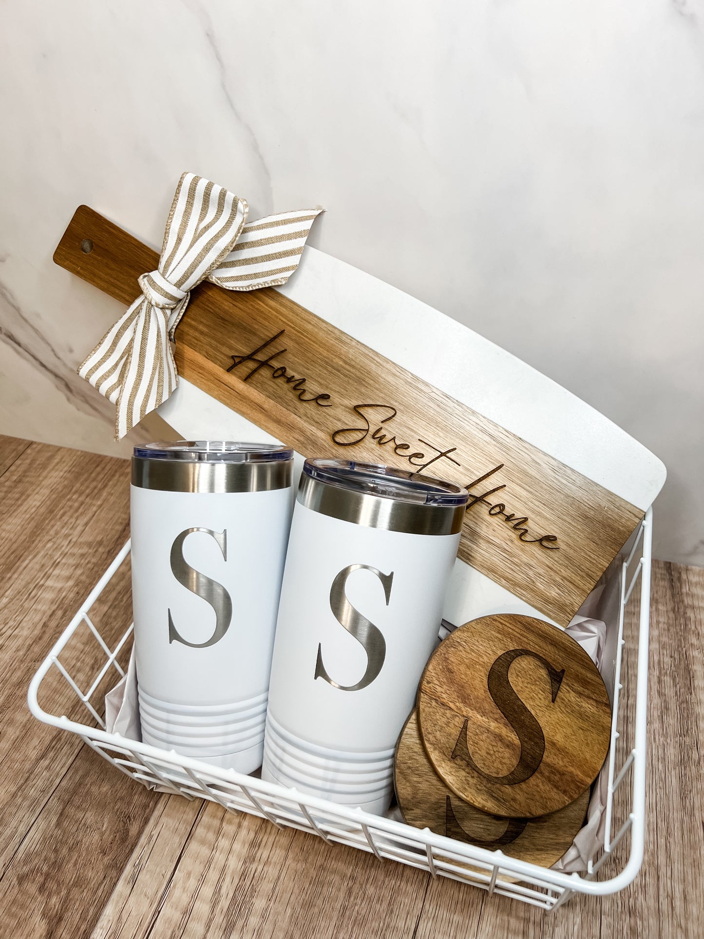 HOME SWEET HOME GIFT BASKET WITH WOOD COASTERS